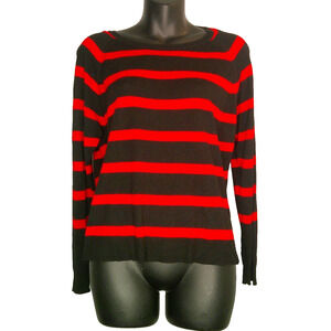 Zara Knit Small Women's Black & Red Striped Long Sleeve Lightweight Sweater